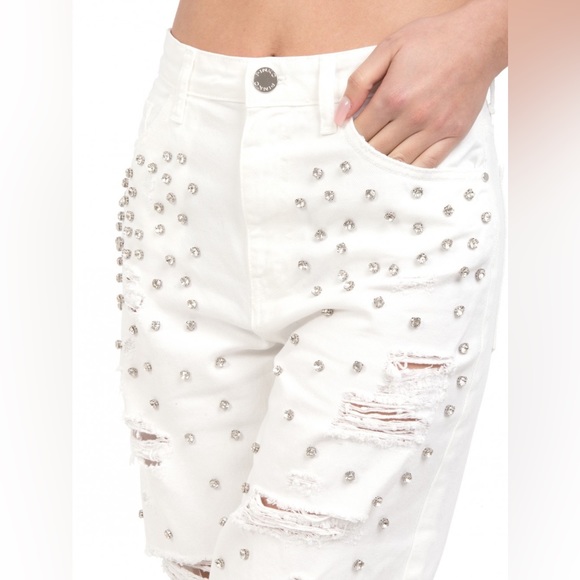 NWT Pinko white jeans with gems and rips - Picture 6 of 6